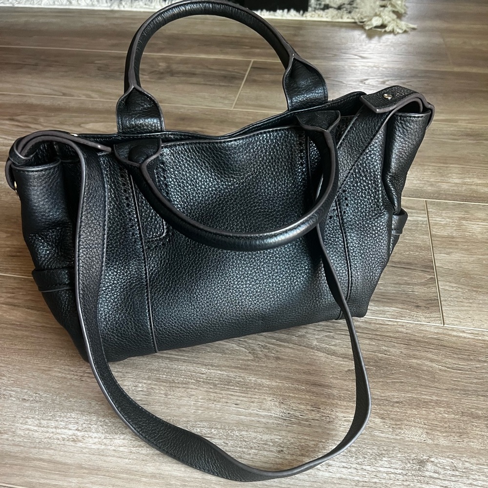 B Makowsky black textured leather with silver hardware satchel/crossbody clean!